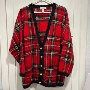 Cambridge Dry Goods Vintage Red Plaid Chunky Holiday Cardigan Sweater Size M